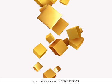 Abstract Background with 3d cubes gold color. Geometric object block, Pattern square.