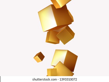 Abstract Background with 3d cubes gold color. Geometric object block, Pattern square.