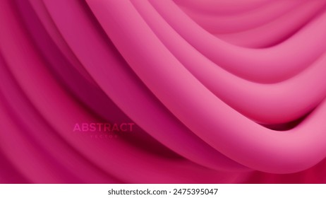 Abstrakter Hintergrund mit 3D-kurvigen rosa Streifen. Dynamische rosa Bänder Hintergrund. Weiche elastische magentafarbene Formen. Vektorillustration. Minimalistische wellenförmige Dekoration für Banner- oder Cover-Design.