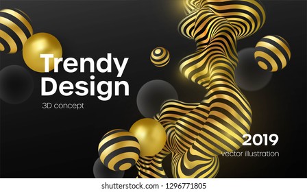 Abstract background with 3d dynamic shapes. Black bubbles. Modern cover concept. Decoration element for banner design. Vector illustration EPS10