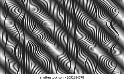 Abstract Background with 3d Effect in Futuristic Style. Metal Grid. Trendy Background with Wavy Stripes and Gradient for Web Design, Presentation, Poster, Wallpaper, Banner, Illustrations, Covers.