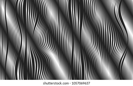 Abstract Background with 3d Effect in Futuristic Style. Metal Grid. Trendy Background with Wavy Stripes and Gradient for Web Design, Presentation, Poster, Wallpaper, Banner, Illustrations, Covers.