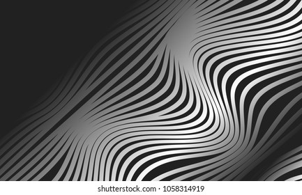 Abstract Background with 3d Effect in Futuristic Style. Metal Grid. Trendy Background with Wavy Stripes and Gradient for Web Design, Presentation, Poster, Wallpaper, Banner, Illustrations, Covers.