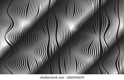 Abstract Background with 3d Effect in Futuristic Style. Metal Grid. Trendy Background with Wavy Stripes and Gradient for Web Design, Presentation, Poster, Wallpaper, Banner, Illustrations, Covers.