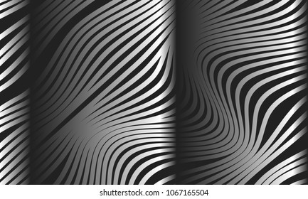 Abstract Background with 3d Effect in Futuristic Style. Metal Grid. Trendy Background with Wavy Stripes and Gradient for Web Design, Presentation, Poster, Wallpaper, Banner, Illustrations, Covers.