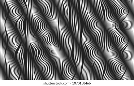 Abstract Background with 3d Effect in Futuristic Style. Metal Grid. Trendy Background with Wavy Stripes and Gradient for Web Design, Presentation, Poster, Wallpaper, Banner, Illustrations, Covers.