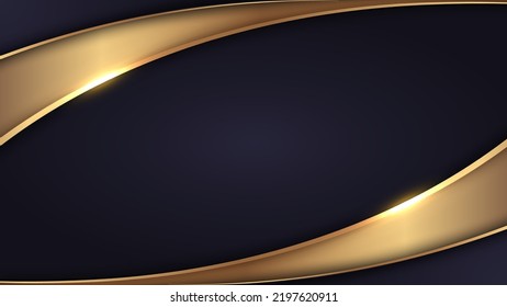 Abstract background 3D elegant template golden and purple curved shape and lighting sparking luxury style. Vector graphic illustration