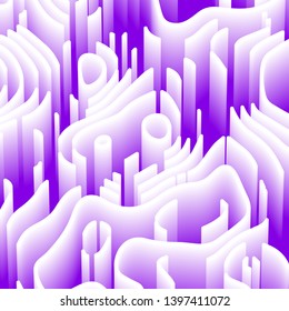 Abstract background with 3d elements. urple and white wallpaper with perspective labyrinth. Technical style with wave line. Gradient color geometric shape. Vector.