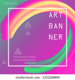 Abstract background 3d flow fluid shapes. Liquid wave trendy modern style . Curve concept vector graphic. Green, yellow and pink vibrant color.	