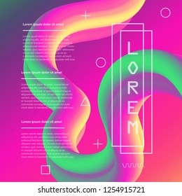 Abstract background 3d flow fluid shapes. Liquid wave trendy modern style . Curve concept vector graphic. Green, yellow and pink vibrant color.	