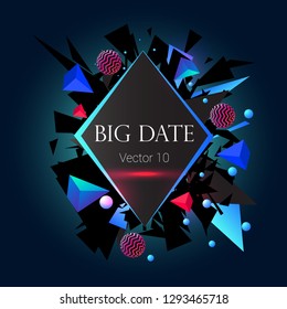 abstract background, 3D geometric explosion, vector, big date, black, blue, red