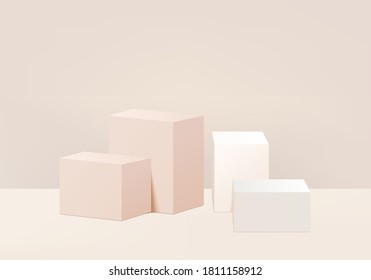 Resumen de plataformas geométricas, escena mínima. Representación 3d del vector de fondo de verano con podio. se puede mostrar productos cosméticos. Escenario Mostración sobre peatón Diseño de estudio 3d moderno en colores pastel crema.