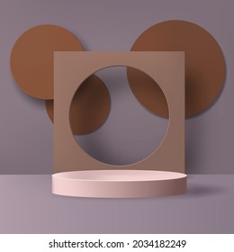 Abstract background. 3d geometric podium with purple and brown scene. Vector