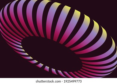 Fondo abstracto con forma redondeada geométrica 3D a rayas.Efecto de ilusión.Diseño vectorial con colores degradados.