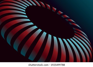 Abstract background with 3D geometric striped rounded shape.Illusion effect.Vector design with gradient colors.