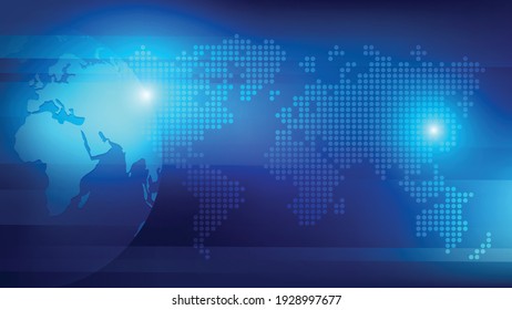 Abstract background 3D globe sphere and dotted world map in futuristic style, the concept of cyber and communication world, earth world map over dark blue background, widescreen ratio