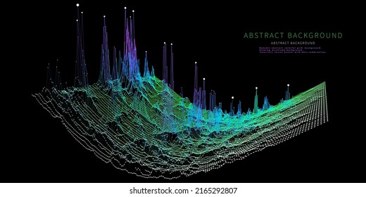 Abstract  background with 3d grid color on black. Technology concept.  Visual presentation on the analysis of data.  Banner for business, science and technology data analytics representation. Big data