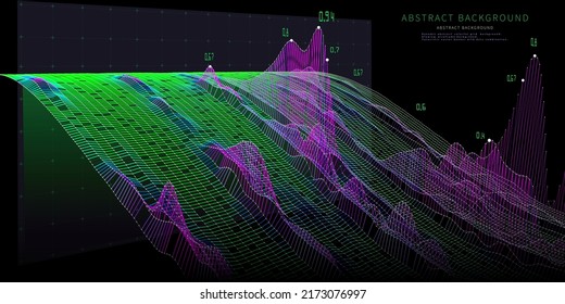 Abstract  background with 3d grid color on black. Big data. Technology concept. Visual presentation analysis of graph data.  Banner for business, science and technology data analytics representation. 