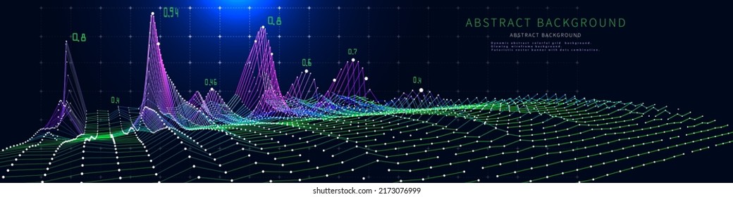 Abstract  background with 3d grid color on dark. Big data. Technology concept. Visual presentation analysis of graph data.  Banner for business, science and technology data analytics representation.  