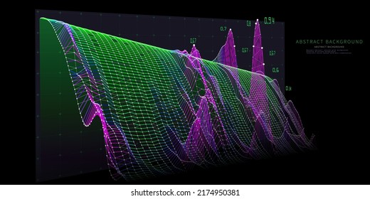 Abstract  background with 3d grid color on black. Big data. Technology concept. Visual presentation analysis of graph data.  Banner for business, science and technology data analytics representation. 