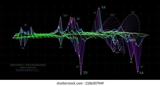 Abstract  background with 3d grid color with data on black. Big data. Technology concept. Visual presentation analysis of graph data. Banner for business, science and technology data analytics represe