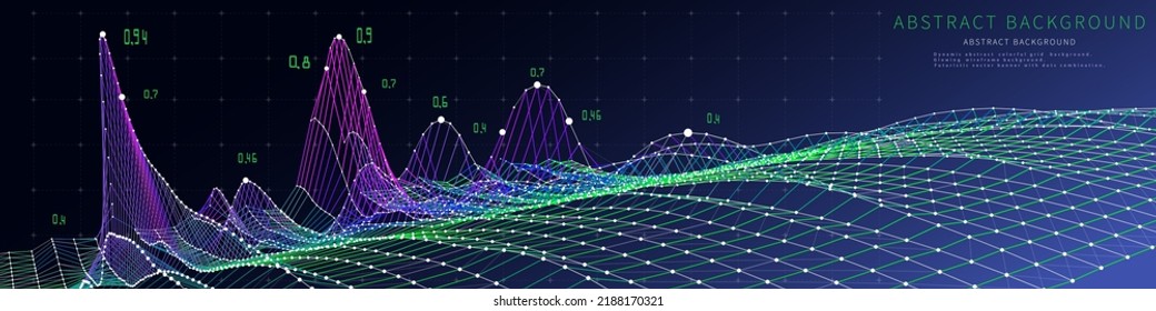 Abstract  background with 3d grid color on blue. Big data. Technology concept. Visual presentation analysis of graph data.  Banner for business, science and technology data analytics representation.  