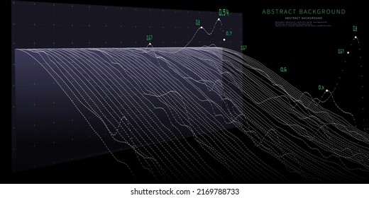 Abstract  background with 3d grid on black. Technology concept. Visual presentation analysis of graph data. Big data.  Banner for business, science and technology data analytics representation.   