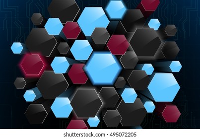 Abstract background with 3d hexagon.Vector 3d illustration