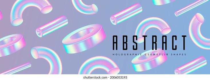 Abstract background with 3D holographic geometric shapes. Modern design. Vector illustration