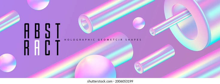 Abstract background with 3D holographic geometric shapes. Modern design. Vector illustration