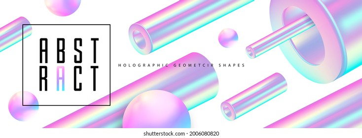 Abstract background with 3D holographic geometric shapes. Modern design. Vector illustration