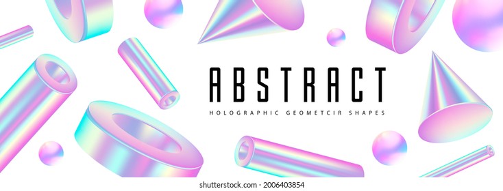 Abstrakter Hintergrund mit 3D-holografischen geometrischen Formen. Modernes Design. Vektorgrafik