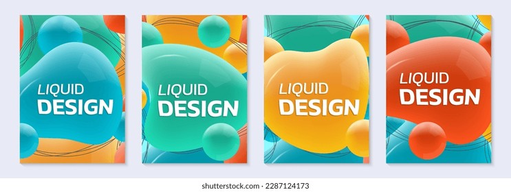 Abstract background with 3d liquid shapes. Modern fluid poster, cover, dynamic layout banner collection. Trendy bubble layout. Vector illustration.