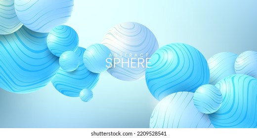 Antecedentes abstractos con esferas tridimensionadas. Ilustración moderna de bolas texturadas con un patrón de rayas onduladas