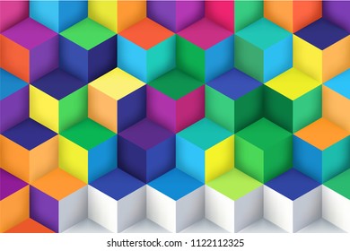 Abstract background with a 3D pattern in colors. 3D cubes vector for wallpaper, background. Vector illustration.