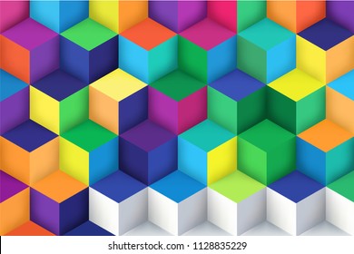 Abstract background with a 3D pattern in colors. 3D cubes vector for wallpaper, background. Vector illustration.