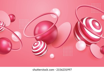 Abstract background with 3d pink shapes. Abstract natural background. Vector illustration. Flowing geometry primitives composition. Modern cover template. Decoration element for banner design