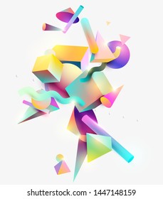 Abstract background  of 3D  primitive geometric shapes. Colorful design.