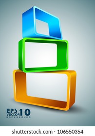 Abstract background with 3D rectangle boxes in blue, green and orange color. EPS 10