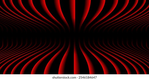 Abstract  background with 3D red black striped pattern, interesting radial symmetrical pattern minimal dark background for business presentation, vector illustration.