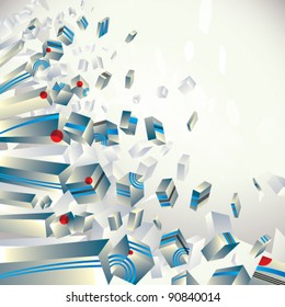Abstract background with 3d shapes in motion vector illustration.