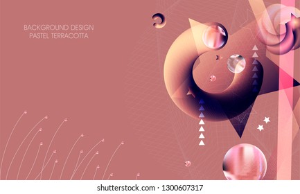 Abstract background with 3d spheres cluster. necessary terracotta bubbles. Vector illustration of balls textured with glittering paillettes and graphic pattern. horizontal banner or poster