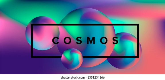 Abstract background with 3d spheres, Cosmic landscape. Retrofuturistic 1980s-1990s aesthetics of Synthwave/ Vaporwave style.