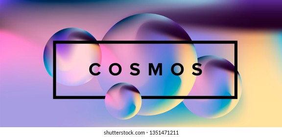 Abstract background with 3d spheres, Cosmic landscape. Retrofuturistic 1980s-1990s aesthetics of Synthwave/ Vaporwave style.