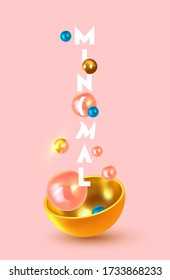 Abstract background with 3d spheres. Realistic group pearls balls bright pastel colors. Modern minimal design with levitation balls. Glossy bubbles. Trendy banner or poster, cover. Vector illustration