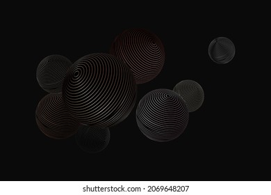 Abstract background with 3d spheres. Striped bubbles.  Modern cover concept. Decorative element for banner design