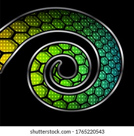 Abstract background, 3D spiral design with hexagons on rainbow dots, vector illustration.