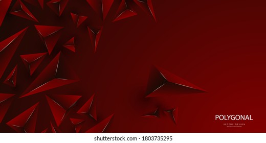 Abstract background with 3d triangles.Luxury of red with gold line modern design.