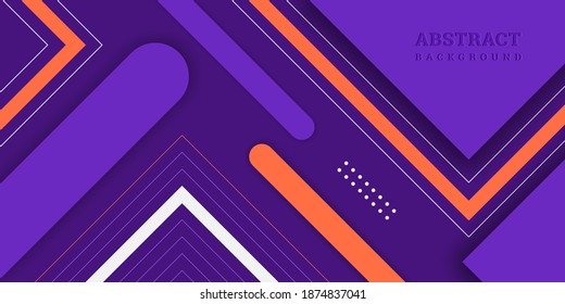 Abstract background 3D. Violet backdrop with geometric shapes. Vector illustration in paper cut style. Horizontal purple banner with squares, stripes. Colorful  design card, wallpaper, flyer, poster.