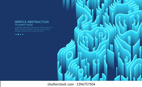 Abstract background with 3d wave elements. Template design trendy banner with geometry labyrinth  for technology flyer. Layout blue wallpaper with gradient shape. Vector